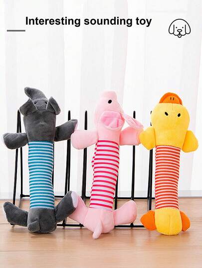 لعبة مضغ كلاب من القماش الناعم والمطاطي - حيوان محشو متين ومقاوم للعض باللون الوردي والرمادي/الأزرق المخطط - مثالي لجميع الكلاب العضاضة من الأحجام الصغيرة إلى الكبيرة، ألعاب كلاب للعضاضين