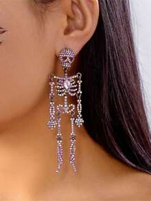 2pcs Gun Black Exaggerated Rhinestone Skull Earrings, Halloween - 圖片色 - 查看 3