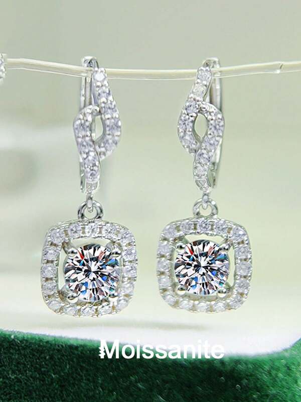 2pcs Elegant 925 Sterling Silver 0.5Carat X 2 Moissanite Earrings, Suitable For Daily Wear, Commute, Party, Vacation, Birthday, Valentine's Day, Mother's Day, Easter, Wedding Anniversary, Christmas, Women's Jewelry Gift
