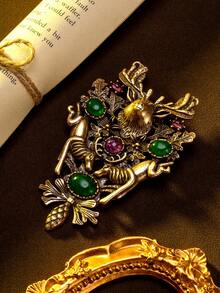 1 pieza Broche de joyería de moda para mujer, aleación de cobre esmaltada con diseño retro de ciervo con borla, estilo navideño, adecuado para fiestas, festivales y uso diario