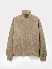 FOR BEAUTY Women's Autumn/Winter New High Neck Apricot Simple Commuting Style Sweater, Fashionable Slim Fit, Elegant Fashion, Ribbed Long Sleeve Daily Leisure And Versatile Commuting Lazy Style Warm Knitted Sweater Top New Year - mơ Trung Quốc - Xem 4