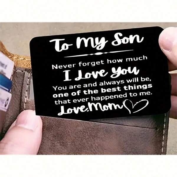 Engraved "To My Son" Keepsake Card & Wallet - Heartfelt Mother To Son Gift For Birthday, Graduation, Valentine's Day - Minimalist Black & White Design With Inspirational Message