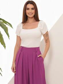 Women's Wide Leg High Waist Wide Leg Pants - Rose Red - View 4