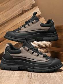 Men's New Sports Shoes, Classic Style, Comfortable & Durable, Leather Lace-Up Upper, Anti-Slip Rubber Sole, Suitable For Outdoor, Hiking, Casual Sports Fashion - Khaki - View 12