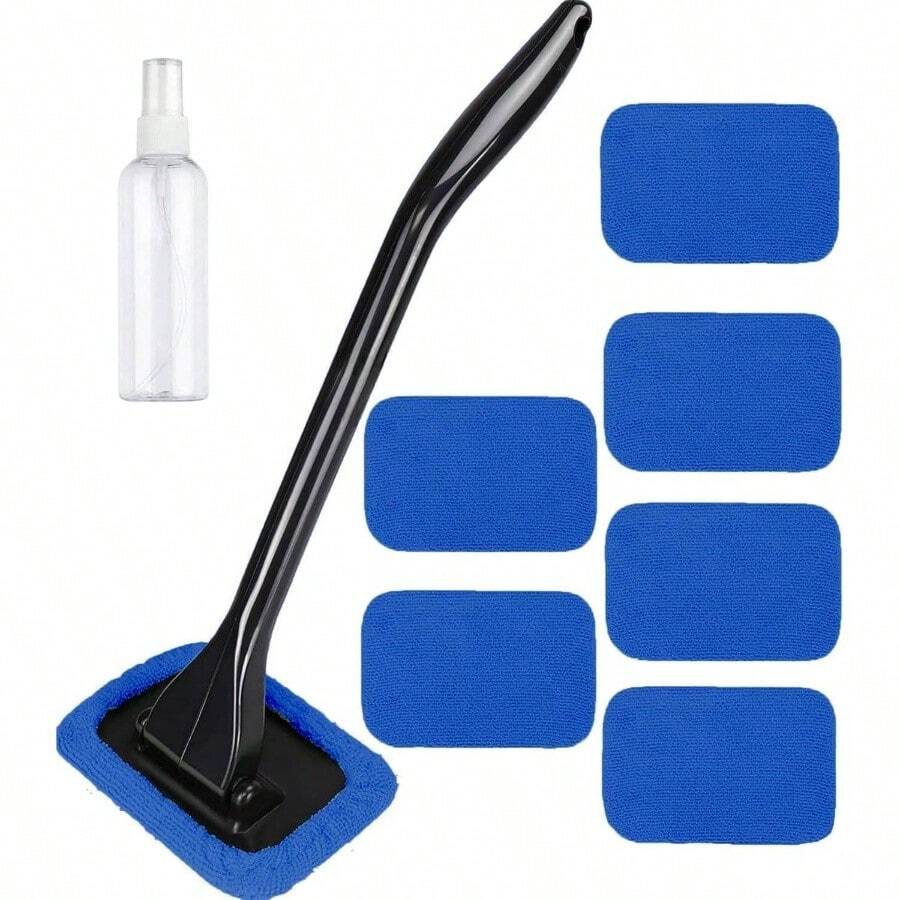 Windshield Cleaning, Car Window Cleaner With 6 Reusable And Washable Microfiber Pads And Extendable Handle Auto Inside Glass Wiper - Blue - View 1