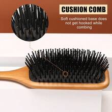 Hairbrush Natural Wooden Paddle Brush, Suitable For Both Women And Men, Wooden Hairbrush For Thick Or Curly Hair, Black And Wooden Square Hairbrush, Beechwood Massage Scalp Brush - Brown - View 6
