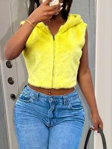 LovelyWholesale Giacca corta con cappuccio e zip, adatta per abbigliamento autunnale e invernale da donna