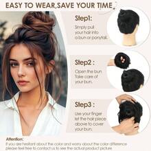 DHuman Hair My Bun Ash Blonde Wavy  Stretchy Fluffy Donut Updo Elastic Rubber Band Human Hair My Bun Chignons Scrunchies 1 Count #18 Ash Blonde - 18歲灰金髮女郎 - 查看 5