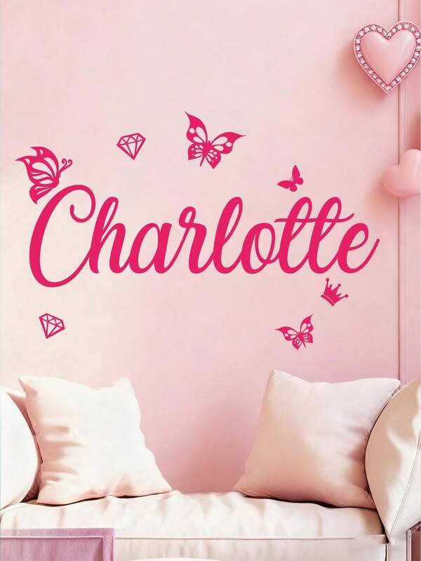 1pc Cartoon Personalize Custom Name Butterfly Graphic Wall Sticker, Custom Wedding Stickers For Favors, Wedding Favors Custom Clear Stickers Personalized, Welcome Stickers, For Happy Birthday Decoration The Most Beautiful Decoration For Your Daughter's Bed, The Best Gift On The Room Door