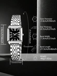 JasonRolls 5pcs/Set Women's Fashion Minimalist Square Dial Alloy Quartz Watch With Bracelet Set, Suitable For Daily Wear And Gift Giving - Silver - View 5