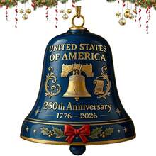 USA 250th Anniversary Bell Ornament 3D Red & Gold Commemorative Hanging Decor Elegant Doorbell For Patriotic Decor Tree Enamel Crafted Detailing 250th Anniversary USA Patriotic Ornaments - 藍色 - 查看 6