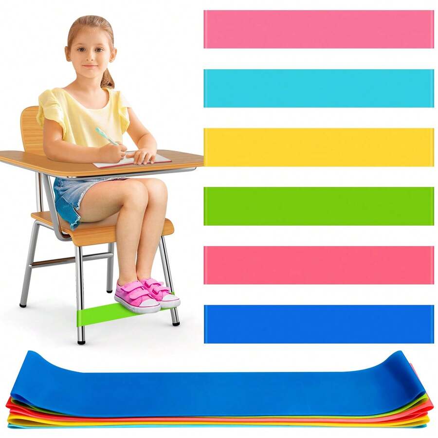 Child seat foot activity belt pack of 6 ADHD rehabilitation chair strap yoga elastic ring 1x Yellow 0.4mm strap 1x Green 0.4mm strap 1x Light pink 0.6mm strap 1x Pink 0.6mm strap 1x Blue 0.6mm strap