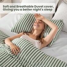 FTwin Duvet Cover Set, 2 Pieces Soft Bedding Set, Breathable And Cooling Duve Cover Set With 1 Duvet Cover, 1 Pillow Case (Green Stripe, FTwin Size){Inchcolor_nameinch:InchGreenStripeinch,Inchsize_nameinch:InchFTwininch} - 綠色條紋 - 查看 4