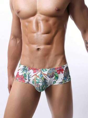 1pc New Design Men's Mid/Low Waist Printed U-Convex Mesh Breathable Briefs