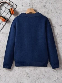 1pc Boys & Teens' Fashionable Solid Color Comfortable Casual Pullover Sweater, Suitable For Outdoor Or Indoor Wear, Warm And Thick, Autumn/Winter - Navy Blue - View 5