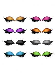 1/5/7/8对装懒人眼影睫毛贴，适合化妆。三合一自粘可重复使用，带假睫毛，快速眼妆贴纸，女性化妆、节日、派对、舞会的最佳选择。 - 彩色 - 查看 17