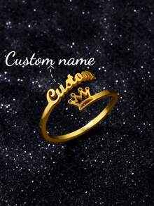 Anillo con nombre personalizado, joyería personalizada, anillo ajustable de acero inoxidable dorado/plateado, regalo de pareja - Anillo de oro 3 - Ver 4