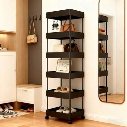 Carro de almacenamiento delgado con ruedas, estante de almacenamiento de 6 capas, carro utilitario rodante de almacenamiento con ruedas, adecuado para cocina, baño, cuarto de lavado