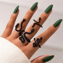 Cool And Handsome Men's Snake Pattern Ring Punk Style Snake-Shaped Animal Retro Exaggerated Four-Piece Ring Set - 18643 Bạc - Xem 5