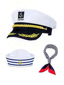 Women's Hat Combo, Costume Accessories Set, Cosplay Props - Navy Cap, Sailor Hat, Scarf Combo, Party Supplies