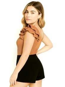 Simple Pink 3d Pleated Ruffle Hem Holiday - Camel - View 1