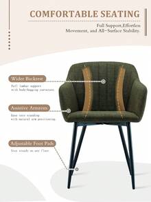 Goeurvant Contemporary Vertical-Stripe Upholstered Dining Chairs With Armrests & Metal Legs For Dining Room, Kitchen, Living Room - Set Of 2 / Set Of 4 / Set Of 6 - Grass Green - 墨綠色 - 查看 4