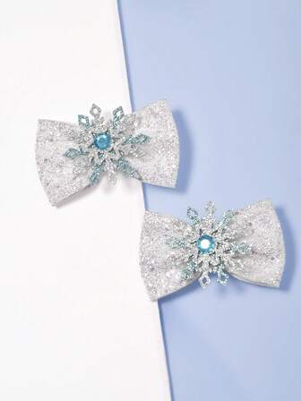 2pcs Glitter Snowflake Bow Hair Clips, Cute Andy Hair Accessories, Colorful And Fashionable, Suitable For Daily Wear, Back To School Gift, Birthday, Halloween, Christmas, New Year Gift