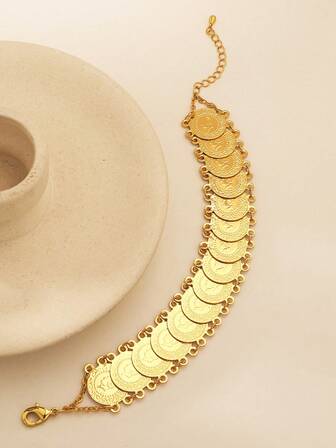 1pc Vintage Gold Portrait Coin Bracele Ottoman Turkish For Women's Daily Banquet Wedding Dress Jewelry Accessory