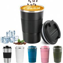 Insulated Travel Coffee Mug Spill Leak Proof Portable To Go Camping Stainl Steel Coffee Tumbler Reusable Thermal Coffee Cup With Lid For Hot Cold Drinks Black 12 OZ - 黑色 - 查看 2
