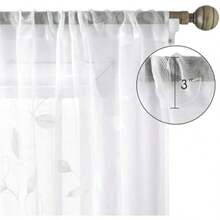 HOMEIDEAS Sheer Curtains 52 X 63 Inches Length 2 Panels Embroidered Leaf Pattern Pocket Faux Linen Floral Semi Sheer Voile Window Curtains/Drapes for Bedroom Living Room(213An x 132Al cm (2 Paneles) Blanco) - Tipo 20 - Ver 3