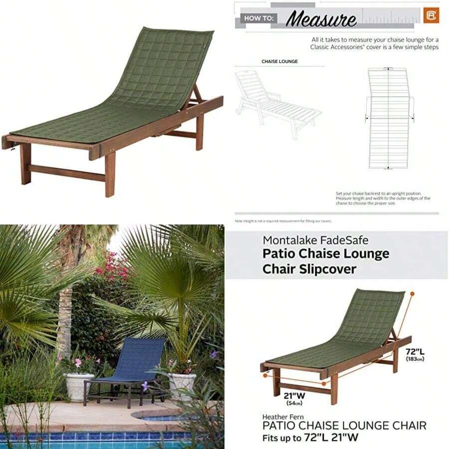 Classic Accessories Montlake - Funda Impermeable de 72 Pulgadas, Color índigo Jaspeado, Fundas para Muebles de Patio(72"L x 21"W helecho jaspeado) - Tipo 6 - Ver 1