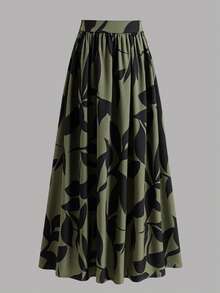 EARO Women's Casual Loose Design Unique Ink Print High-Waisted Skirt, Flattering - Green - View 3