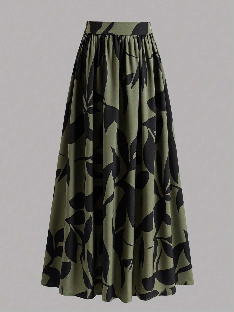 EARO Women's Floral Print High Waist A-Line Skirt, Summer Holiday Skirt Spring - Green - View 1