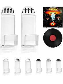 6pcs Acrylic Vinyl Record Holder, No Drilling Self Adhesive Clear Cd Wall Display Stand, For Album Covers Display And Home Wall Decoration. - Clear - View 1