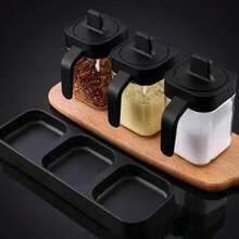Especiero de 3 piezas | Tarro para especias | Caja de almacenamiento para cocina | Negro - Negro - Ver 3