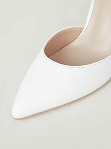 Clariva 女士优雅高跟鞋，简约露跟粗跟设计，圣诞礼物 - 白色 - 查看 3