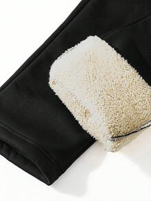 Men's Outfit: Fashionable Hooded Sweatshirt Sweatshirt With Drawstring Waist Contrast Zipper Design Pants, Suitable For Autumn/Winter - Black - View 4