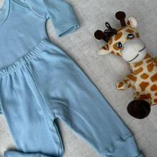 Baby 2-Piece Set: Long-Sleeved Bodysuit And Footed Pants, 100% Cotton Suedine Fabric, Maternity Layette, Kids' Romper, Children's Clothing - 藍色 - 查看 3