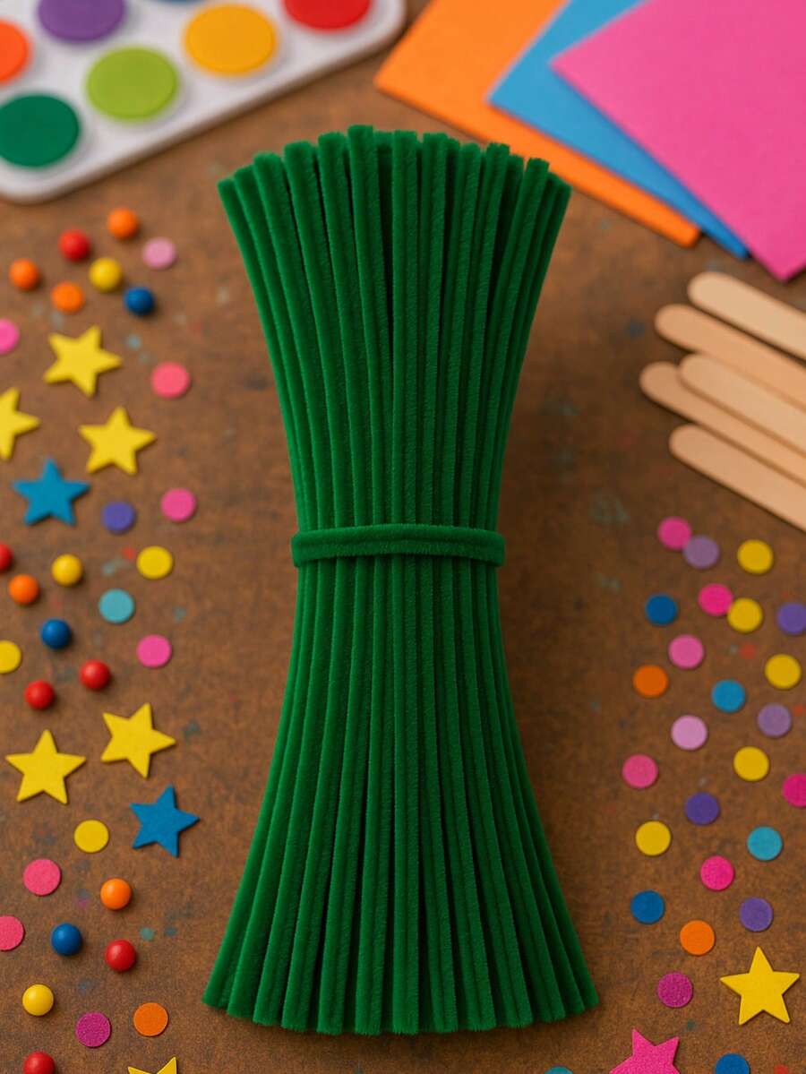 Limpiapipas, chenille para toda manualidad paquete c/100pzs - Verde oscuro - Ver 1