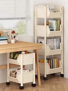 Carro de almacenamiento móvil de cuatro niveles, con un diseño portátil y multifuncional con ruedas giratorias bloqueables. - Blanco - Ver 12