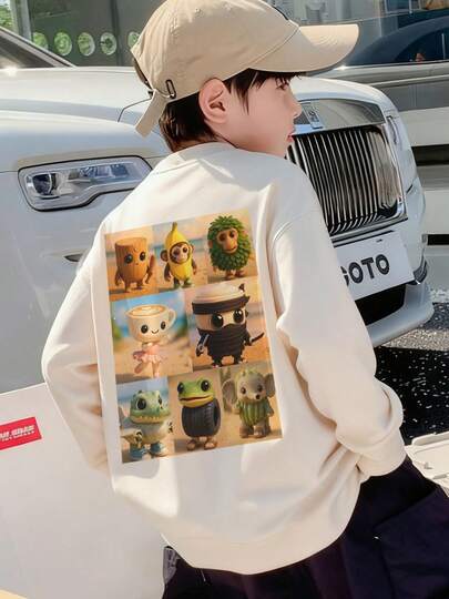 1pc Tween Boy Casual Printed Long Sleeve T-Shirt, Spring/Autumn, Fashion Warm Comfortable Fit Top For Young Students & Teenagers