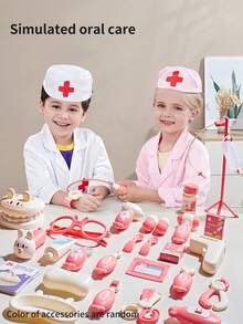 32件/43件套医生玩具工具箱，含护士听诊器，早教牙科套装，模拟体验互动教育玩具，适合3-12岁男孩女孩（配件颜色随机）
