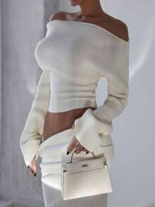 1 قطعة كنزة صوفية محبوكة بأكمام طويلة ضيقة الكتف مصنوعة من نسيج ريب ناعم، مناسبة للتنقل والأناقة، بتصميم بسيط، ملائمة للارتداء في درجات حرارة 5-15 درجة مئوية، مناسبة لأعياد الميلاد وعيد الحب والكريسماس