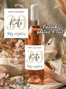 Personalised Milestone Birthday Wine Label Gift For Her Elegant Floral Bottle Sticker Name And Age For 30th 40th 50th 60th Birthdays,Gym Wear - Multicolor - View 7