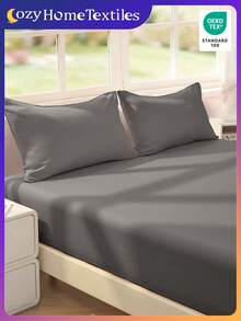 1 pieza Sábana ajustable de unicolor, ropa de cama, sábana ajustable, sábanas ajustables, cubierta de colchón, ropa de cama suave y cómoda para dormitorio, sábana ajustable gris oscuro, sábana de bolsillo profundo amigable con la piel, protector de colchón de unicolor, cubrecama para dormitorio