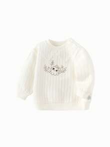 Balabala Baby Girl Cartoon Embroidery Crew Neck Sweatshirt - Off-white - View 1
