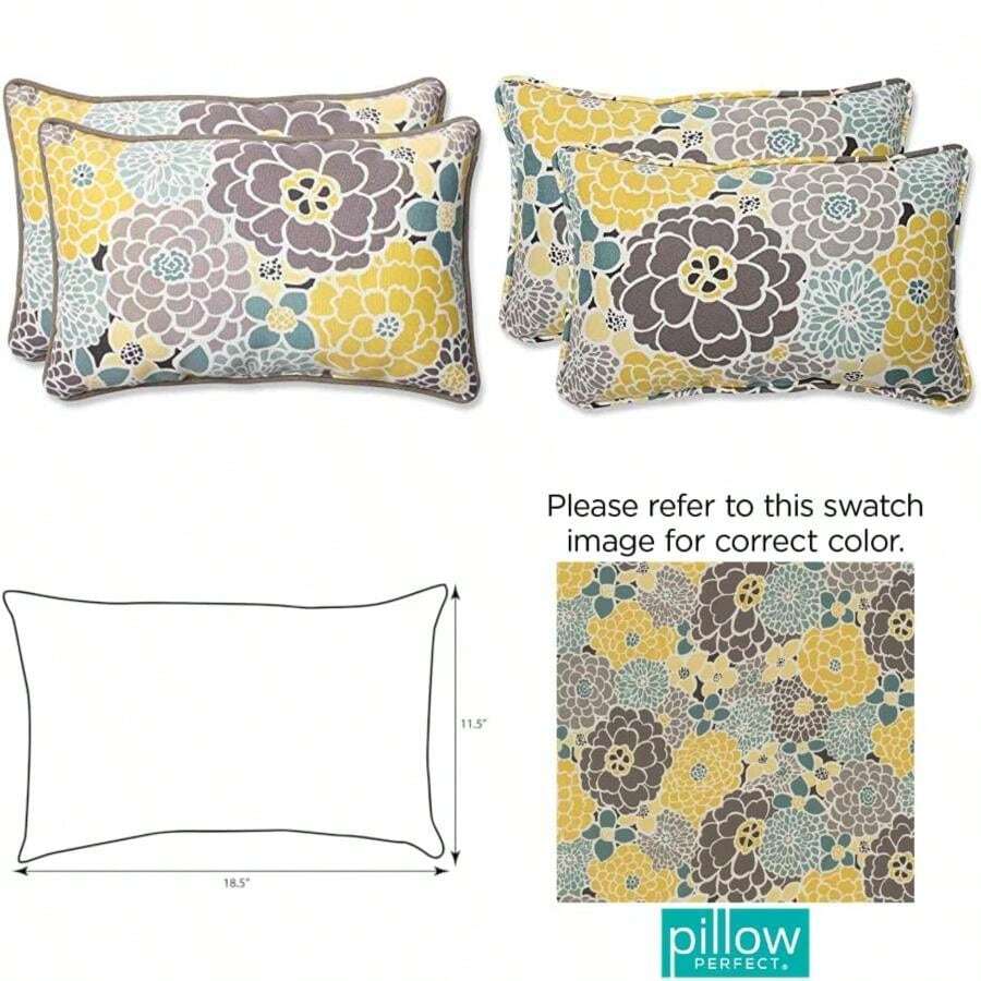 Pillow Perfect - Almohada Floral para Interiores y Exteriores, Relleno de Felpa, Resistente a la Intemperie y a la decoloración, , 11.5 x 18.5 Pulgadas, Color café/Verde, 2 Unidades(Plena floración) - Tipo 4 - Ver 1