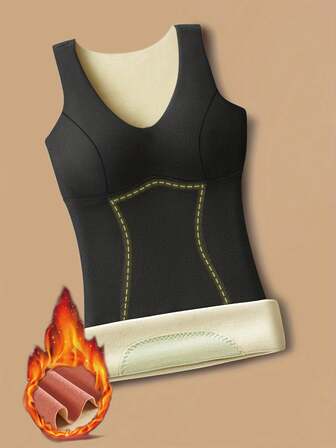 1 件纯色羊毛保暖内衣，女士圆领保暖背心，适合秋冬季