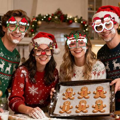 10PCS Christmas Decorative Glasses With Santa Gingerbread Reindeer Design Photo Booth Wearables For Joyful Family Gathering & Holiday Gift