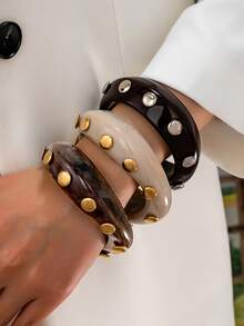 1pc Rivet Resin Bracelet, Women Asymmetrical Chunky Acrylic Personalized Bracelet Set, Stackable, Suitable For Daily Wear - Multicolor - View 1